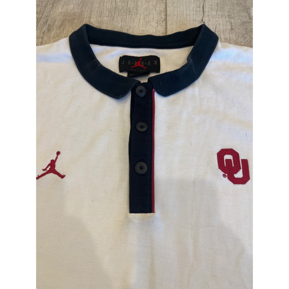Jordan Brand Oklahoma Sooners Polo Shirt Mens XXL White Navy Blue OU Jumpman